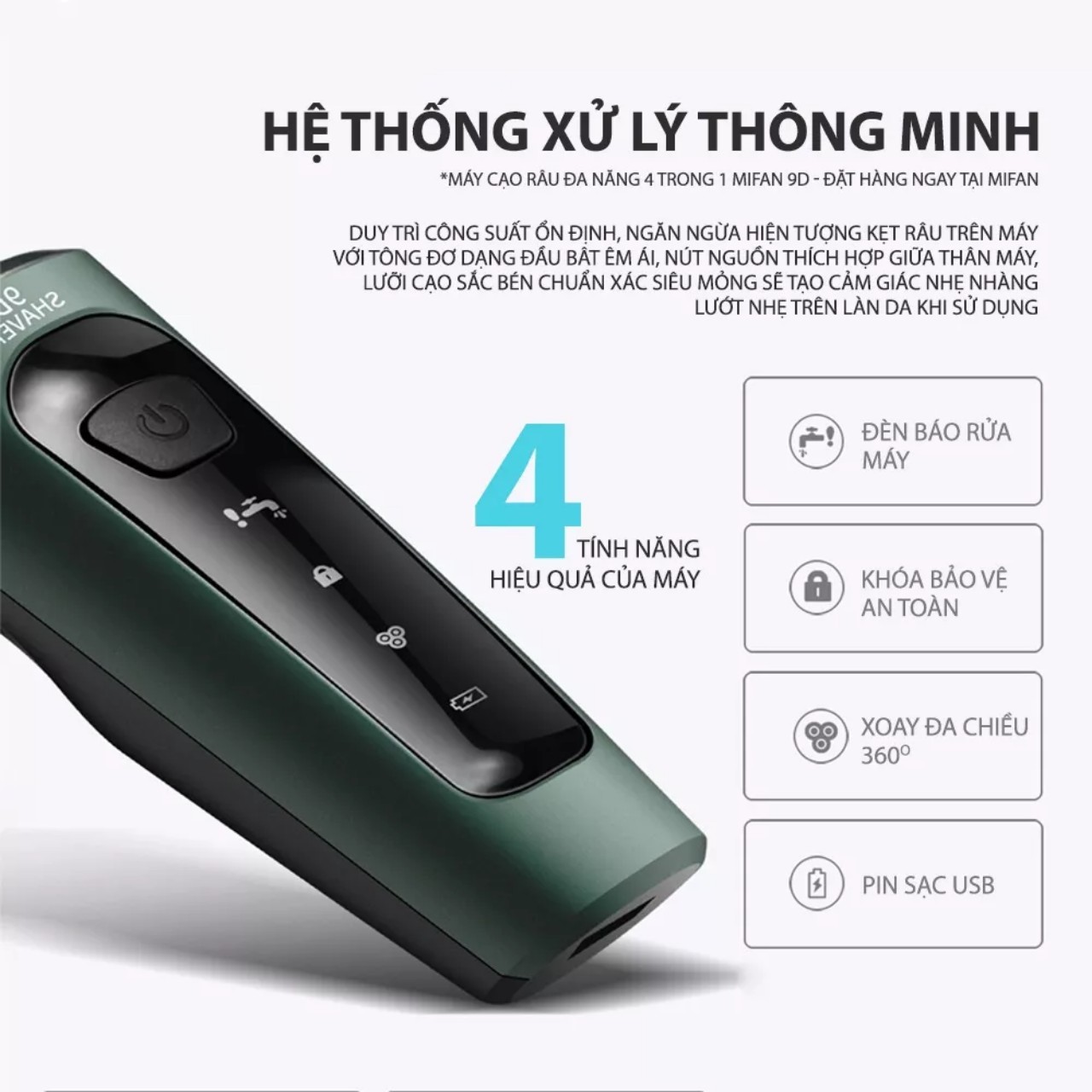 Máy Cạo Râu Đa Năng 4 Trong 1  9D - Cạo Râu, Tỉa Lông Mũi, Tông Đơ, Rửa Mặt - HÀNG CHÍNH HÃNG MINIIN