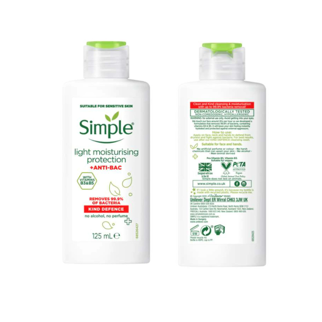 Kem dưỡng Simple Kind Defence Light Moisturising Protection + Anti Bac 125ml