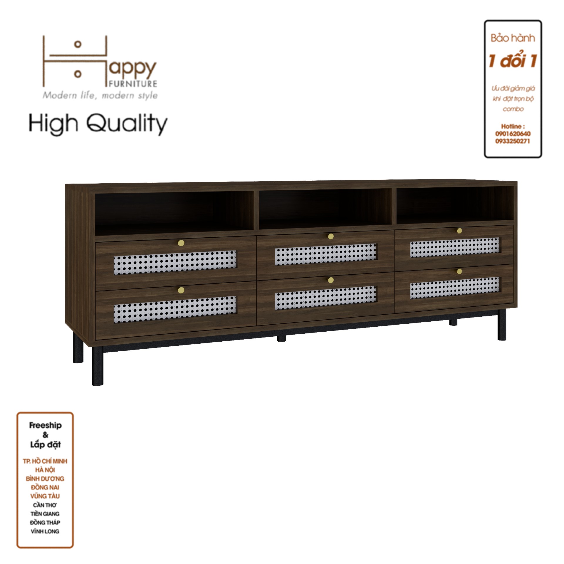 [Happy Home Furniture] ROTAN, Kệ TV 6 ngăn kéo - chân sắt , 150cm x 40cm x 57cm ( DxRxC), KTV_034