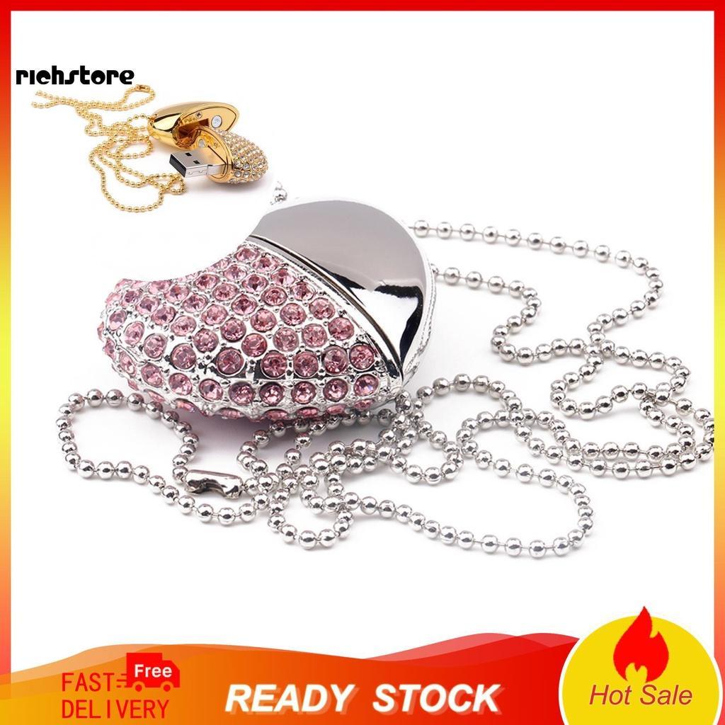 USB hình trái tim đính đá bằng hợp kim cho laptop/PC