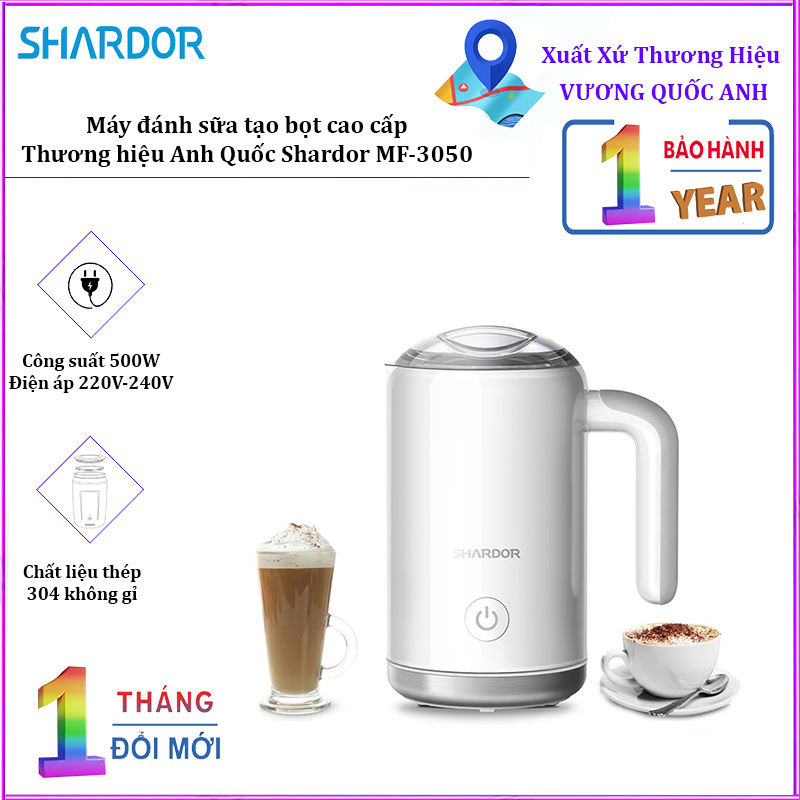 Máy đánh sữa tạo bọt cao cấp Shardor MF616W công suất 500W dung tích 350ml - Hàng Nhập Khẩu