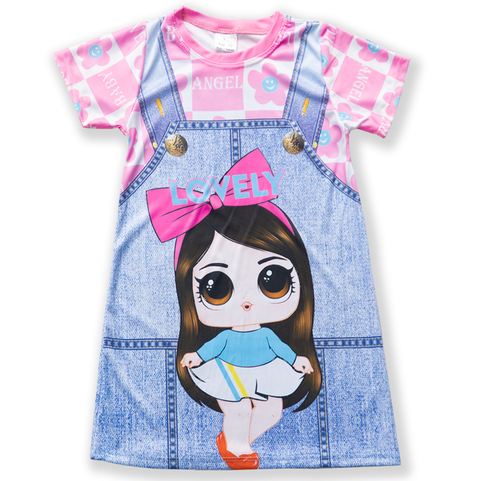 Váy bé gái giả yếm vải thun hiệu in hình 3D sọc ngang MIMYKID, đầm trẻ em - LMTK-V02H4 - Giao màu ngẫu nhiên