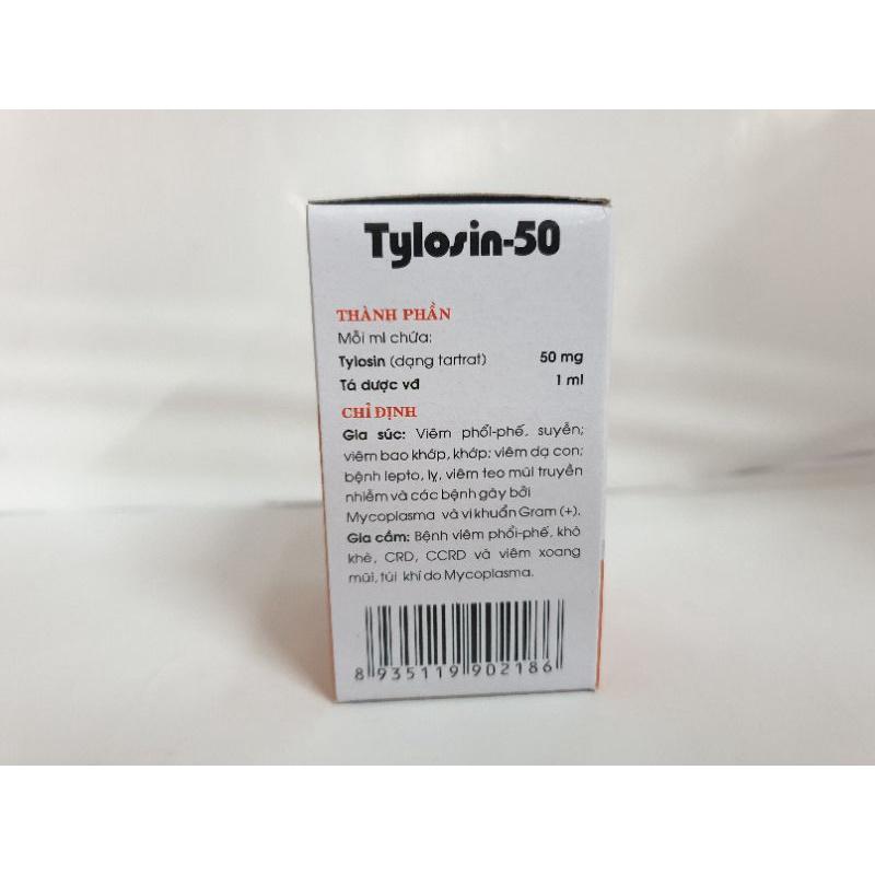 Lọ 50ml tylosin50 50 hỗ trợ he.n vật nuôi