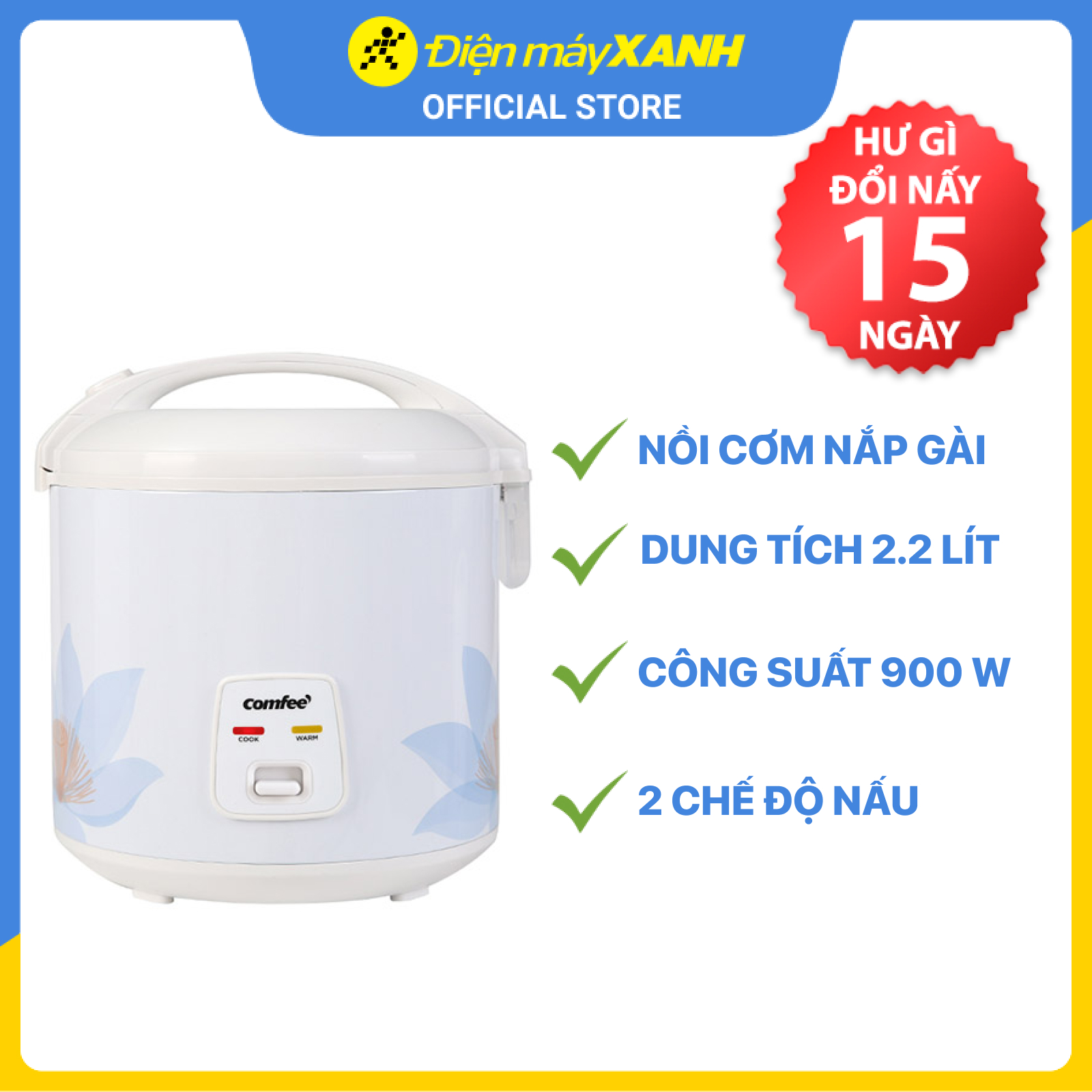 Nồi Cơm Điện Nắp Gài Comfee 2.2 Lít CR-CM2220(C) - Hàng Chính Hãng