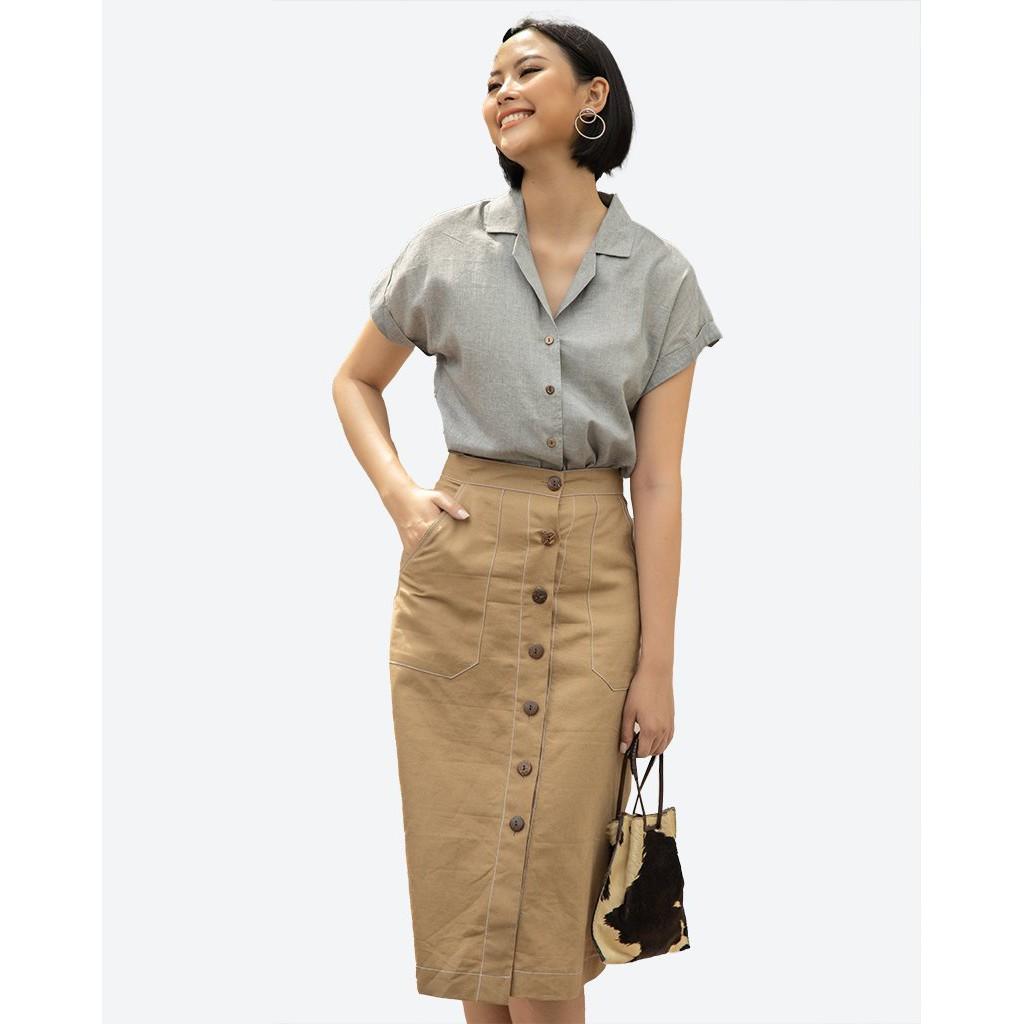 Áo Sơ Mi Linen Xám F2 Smart Casual Nữ