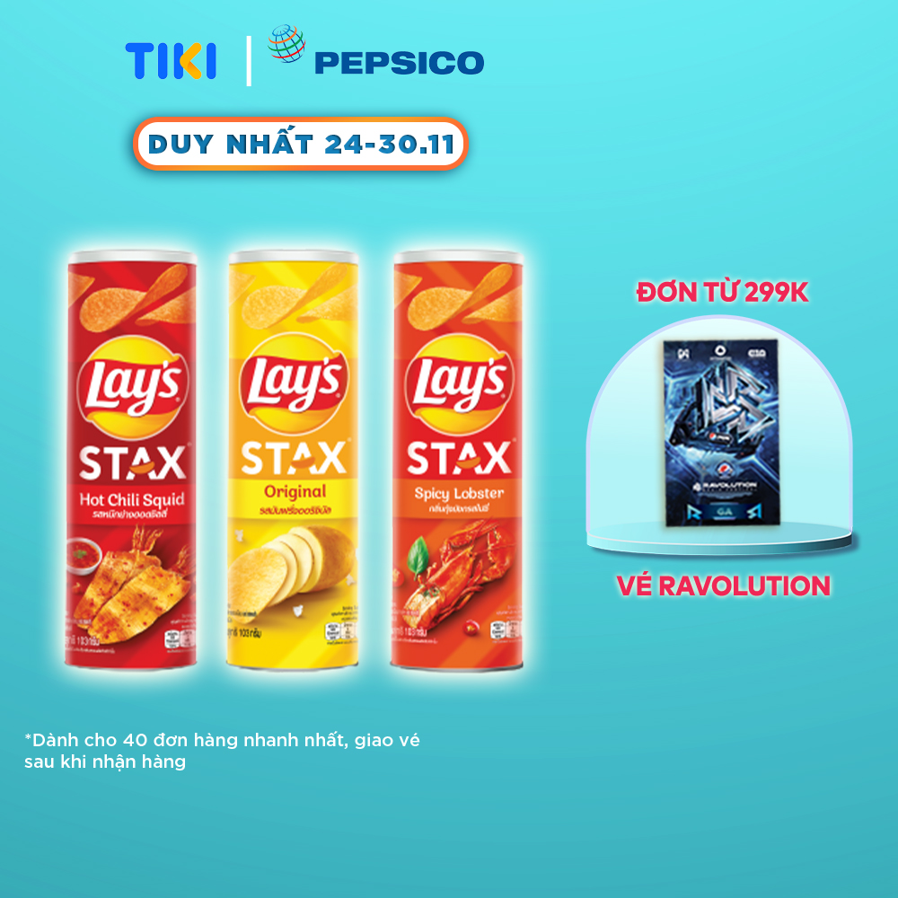 Combo 3 Lay's Stax 100gr (Tự nhiên, Mực sốt cay, Tôm hùm nướng ngũ vị)