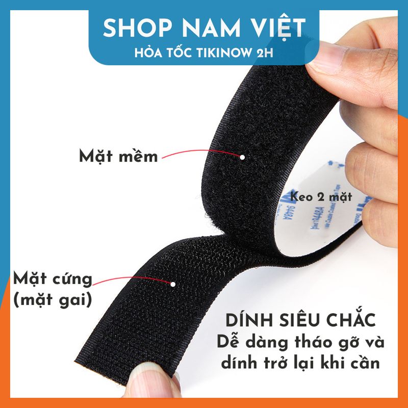 1 Mét Cuộn Keo 2 Mặt Băng Gai Dính Velcro Dán Xé Treo Đồ, Treo Ổ Điện, Treo Tranh Tiện Lợi