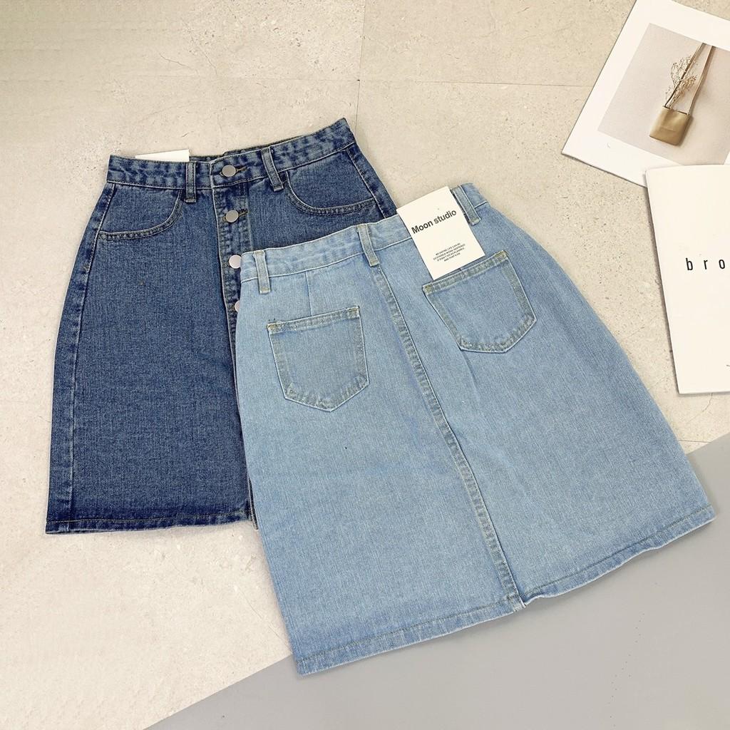 Chân váy jeans chữ A hàng cúc 30901 CHERRYCOCO