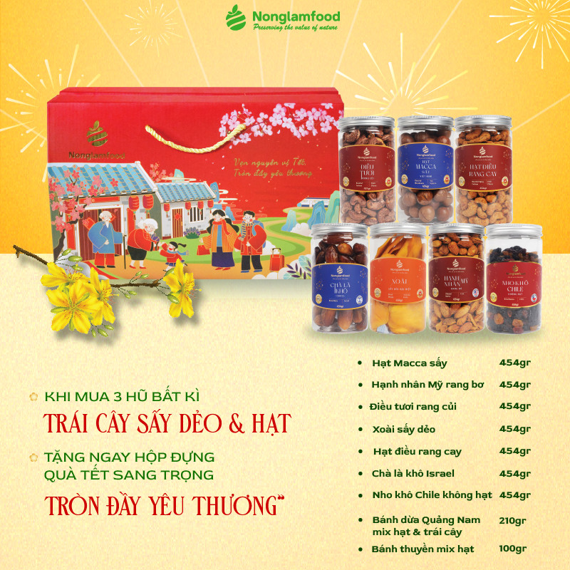 [QUÀ TẶNG TỰ CHỌN] Set quà tự chọn mix 3 hũ 454G hạt dinh dưỡng và trái cây sấy cao cấp đủ vị Nonglamfood | Quà tặng cao cấp Xuân Giáp Thìn cho người thân, bạn bè, đối tác, doanh nghiệp