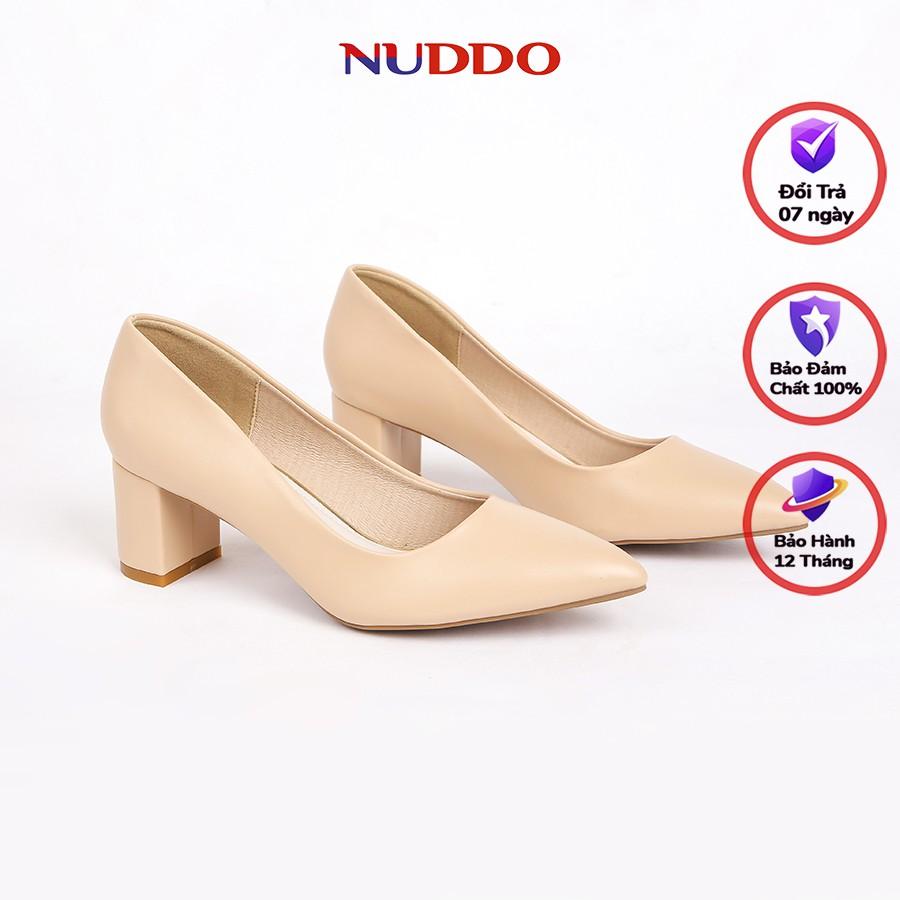 Giày cao gót nữ công sở NUDDO gót vuông 5 phân mũi nhọn da mềm cao cấp