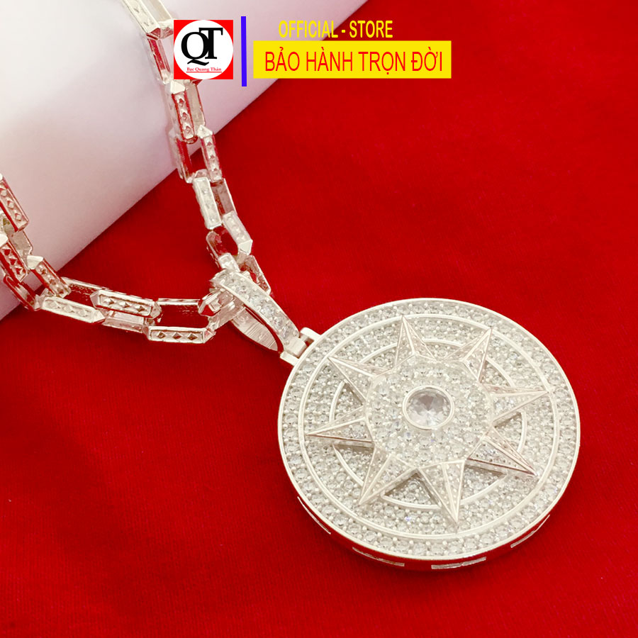 Mặt dây chuyền nam ngôi sao tám cánh chất liệu bạc ta gắn full đá rico cao cấp trang sức Bạc Quang Thản - QTMDNA14