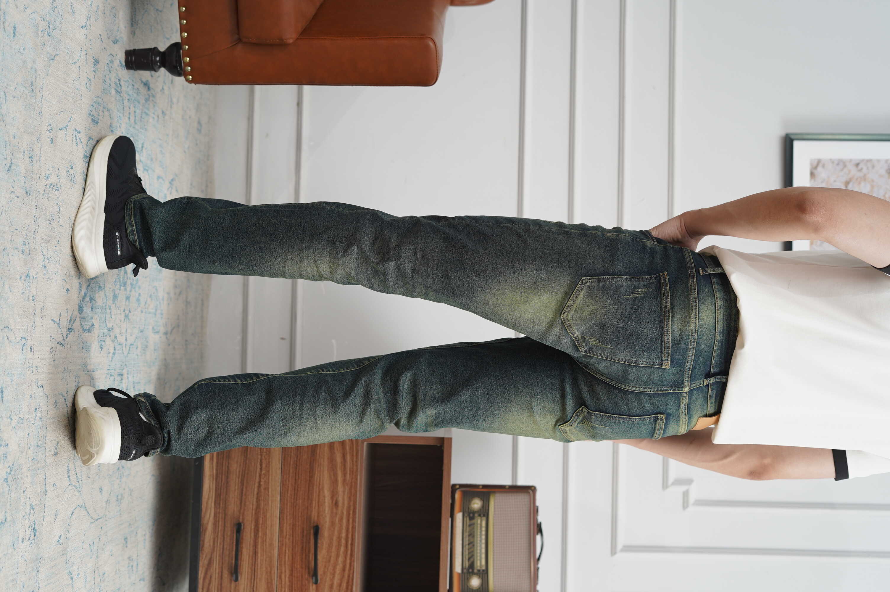 Quần jean nam xanh rêu xước JONATHAN QJ045 vải denim cao cấp co dãn nhẹ 4 chiều, form dáng chuẩn đẹp, hottrend
