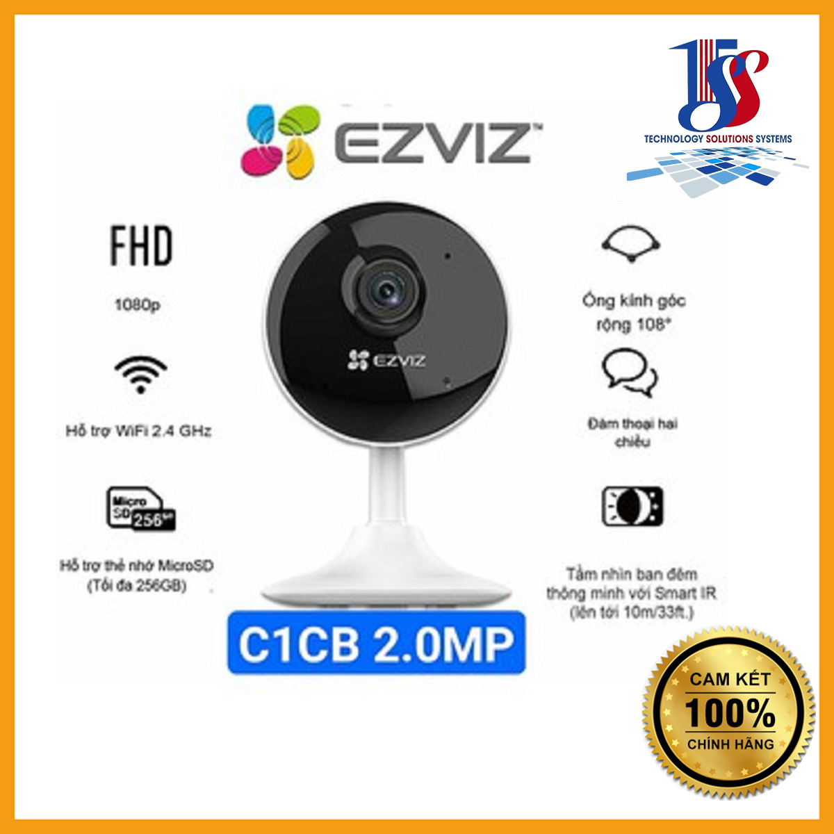 Camera wifi EZVIZ CS-C1C-B 1080p (2.0 Megapixel), nén H265, có đàm thoại, góc quan sát rộng - Hàng chính hãng bảo hành 24 tháng