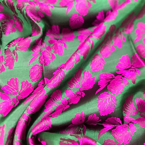 Vải Lụa Tơ Tằm hoa văn bèo sen màu hồng may áo dài, dệt thủ công, khổ rộng 90cm, mềm mượt &amp; thoáng mát
