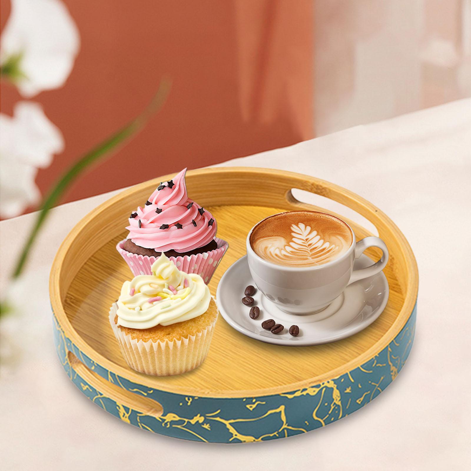 Bamboo Serving Tray Snack Tray with Handles for Home Decor Ottoman Breakfast