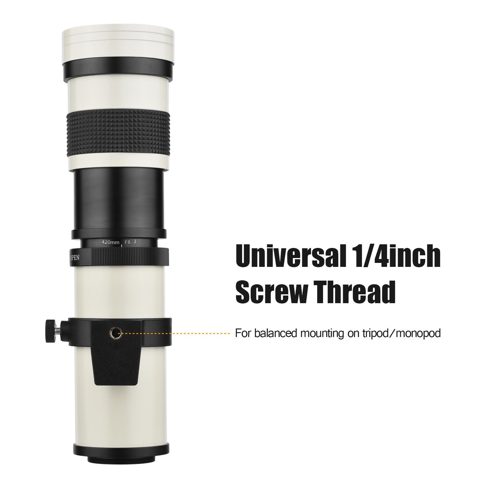 Camera MF Super Telephoto Zoom Lens F/8.3-16 420-800mm T Mount with Adapter Ring Universal 1/4 Thread for Canon