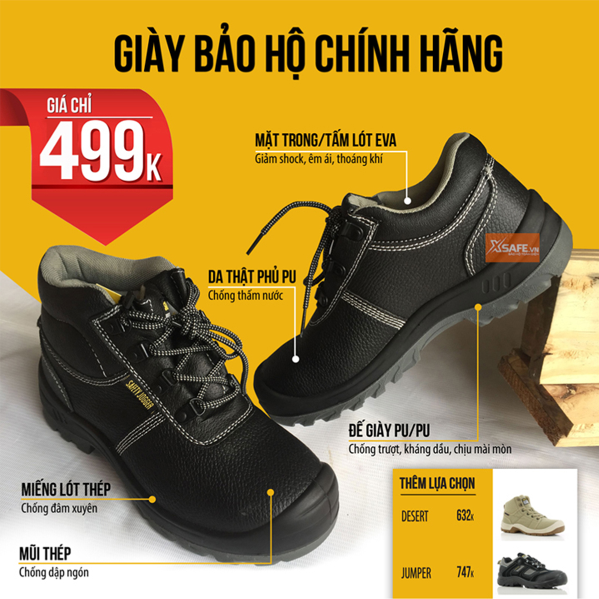 Giày bảo hộ lao động nam Jogger Bestboy S3 cổ cao da bò, chống đinh/ nước/ trượt. Giày công trình dáng thể thao - XSAFE