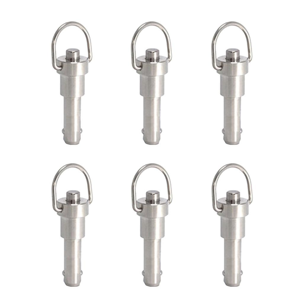 6 Pcs Stainless Steel Push Button Pin Quick-Release Pin Ring Handle Pins 6mm 15mm