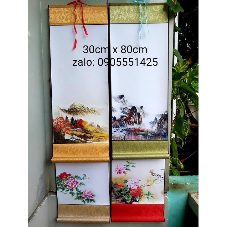Bộ 4 biểu lụa viết thư pháp in tranh 4 mẫu kích thước 30cm x 80cm