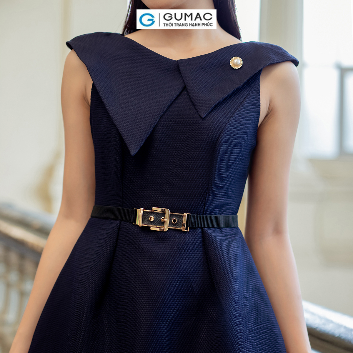 Đầm dáng A cổ đắp lệch xếp ly thanh lịch sang trọng thời trang GUMAC DD07033