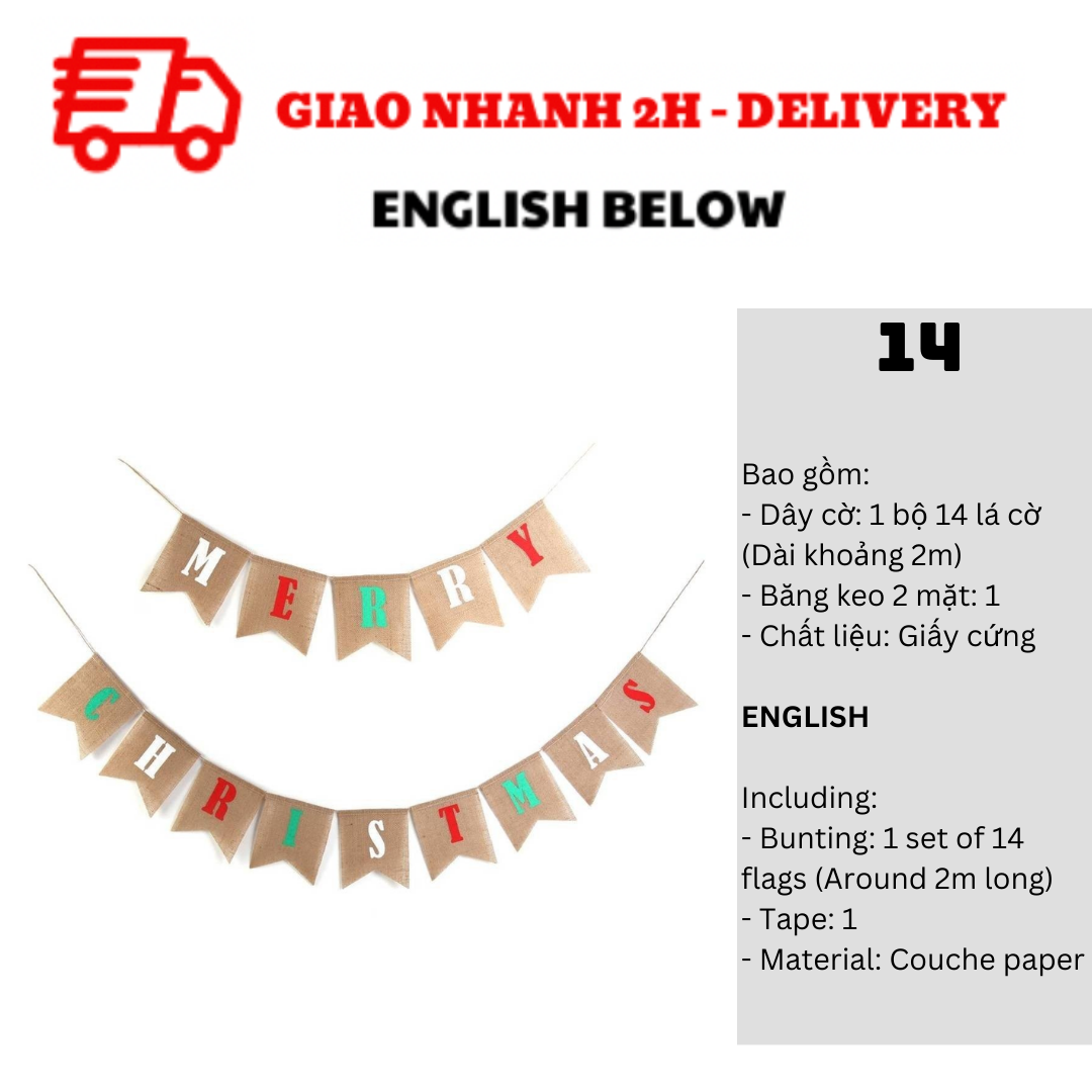 Bộ Dây Cờ Noel Trang Trí Tiệc Nhiều Mẫu - Merry Christmas Bunting DCXM10