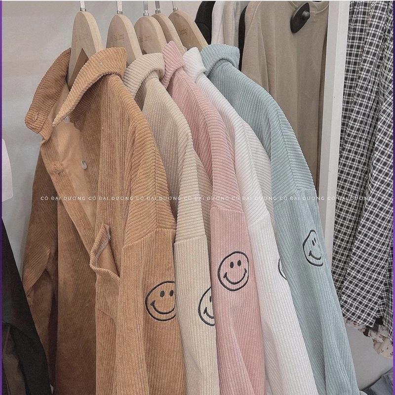 Áo sơ mi tăm thêu mặt cười - sơ mi oversize
