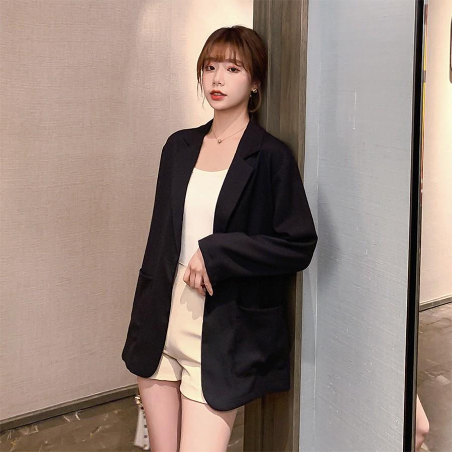 Áo vest nữ blazer tay dài dáng dài màu trơn thiết kế trẻ trung trang nhã - Áo mẫu 1 cúc sang trọng - AG117