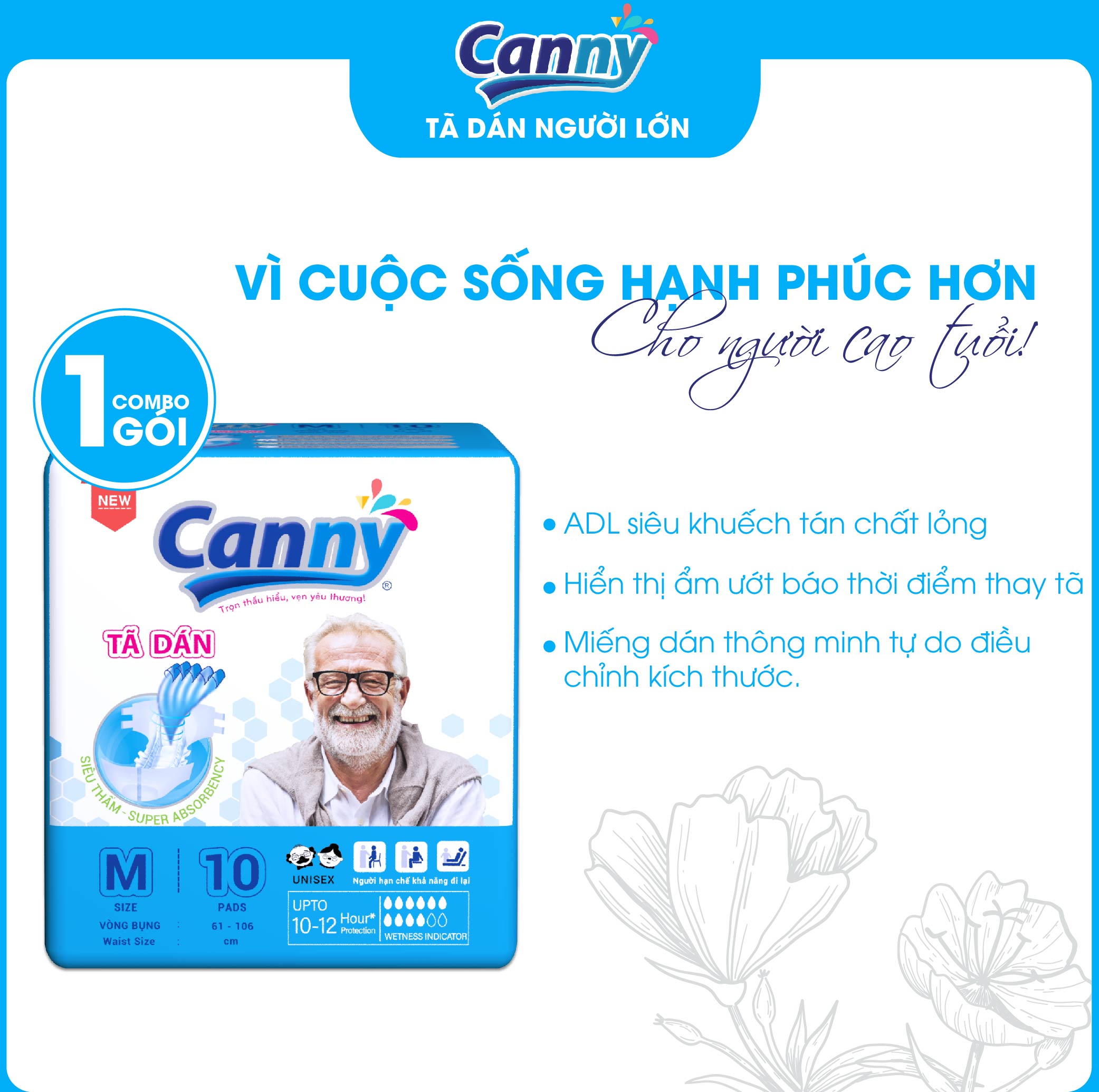 Tã Dán Người Lớn Canny Siêu Thấm Size M10, M/L10, XL10 (10miếng)