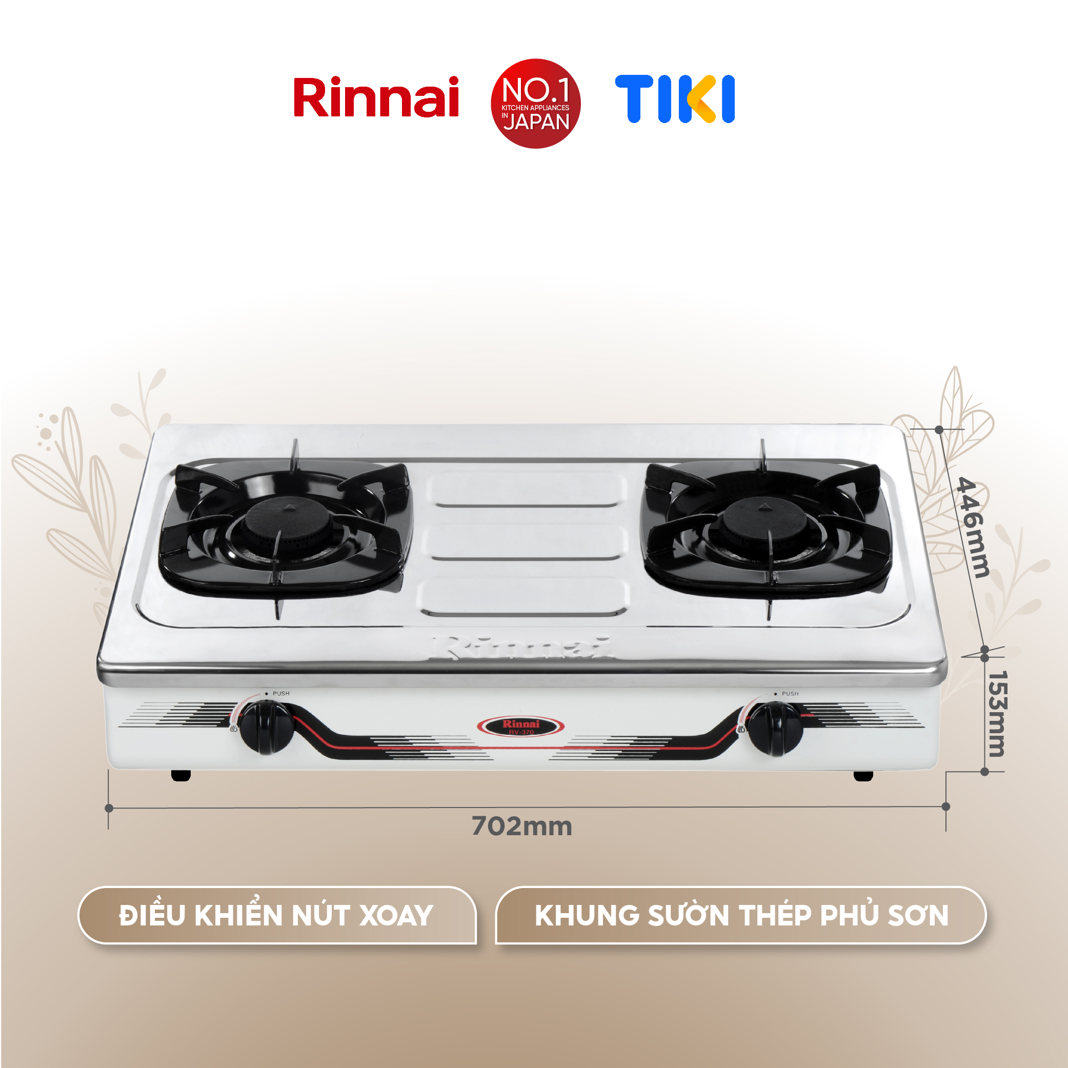 Bếp gas dương Rinnai RV-370(SM)N mặt bếp inox và kiềng bếp men - Hàng chính hãng