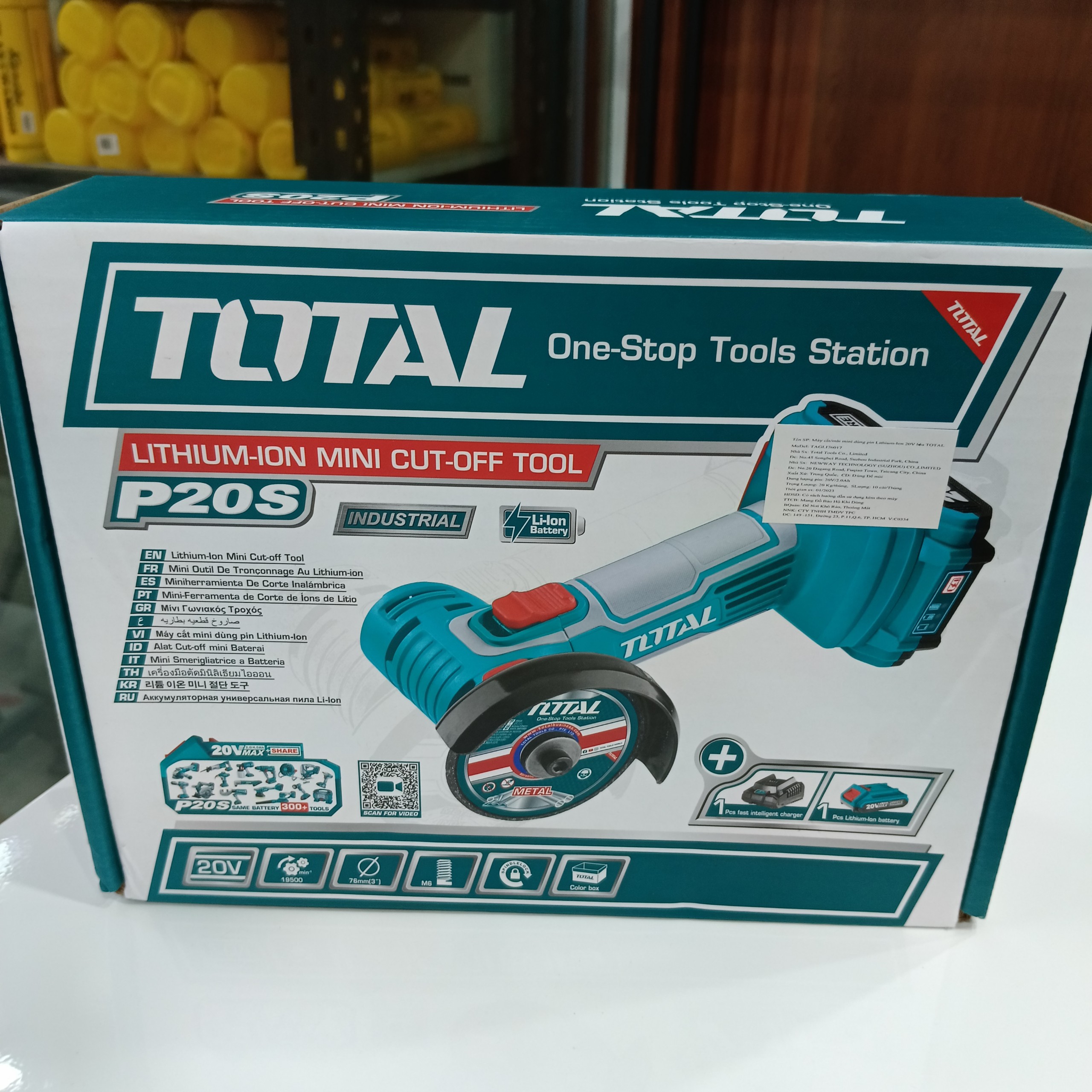 Máy mài mini Total dùng pin 20V 76mm TAGLI76017 (kèm 2 đĩa mài,1đĩa cắt hợp kim, 4 đĩa cắt kim loại)