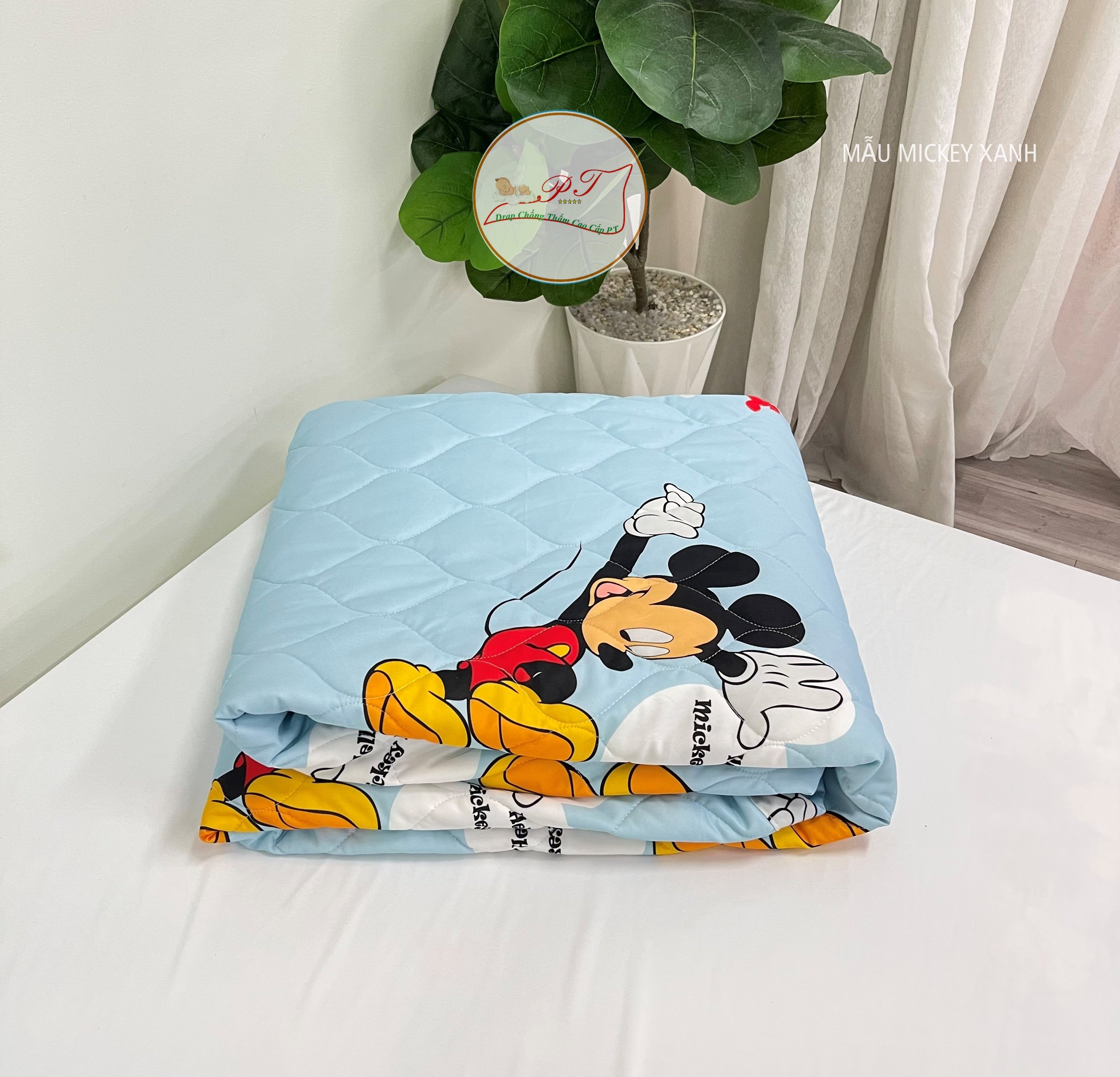 Ga Chống Thấm Cao Cấp PT Mẫu Họa Tiết Mickey Xanh