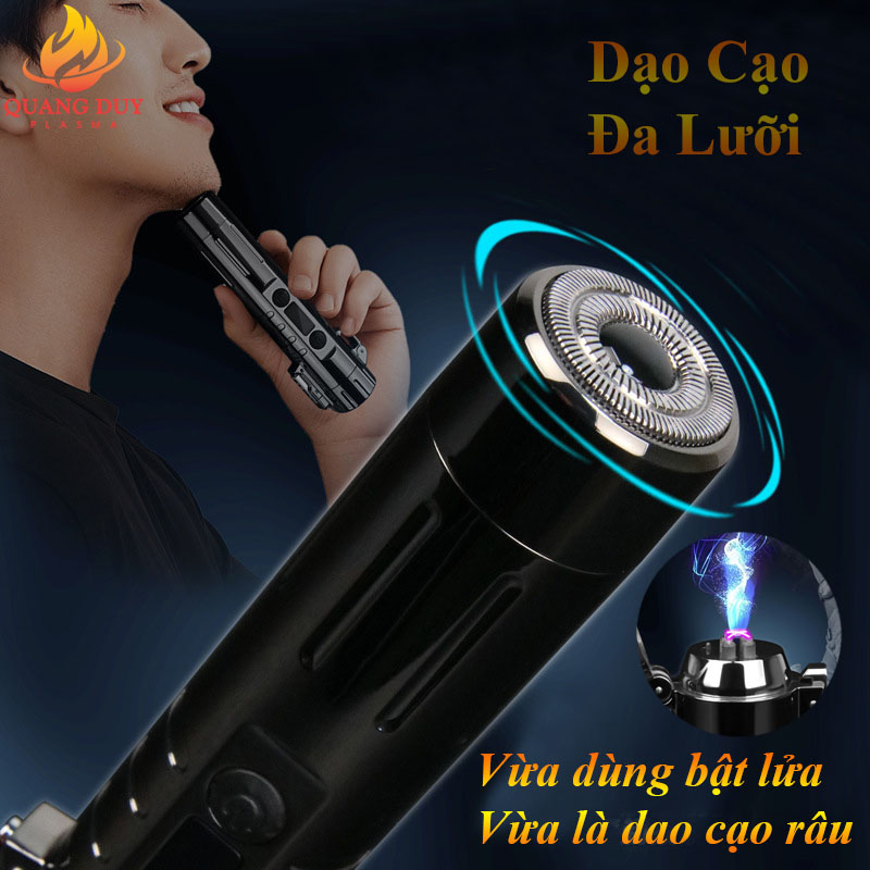 Bật lửa điện độc lạ tạo plasma 4 tia tích hợp dao cạo râu điện sạc pin tiện lợi tiện ích