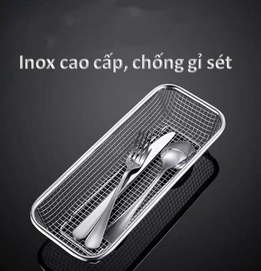 Rổ Lưới Inox Chữ Nhật Đựng Muỗng Đũa Không Rỉ Sang Trọng KT31x12x5.5 cm