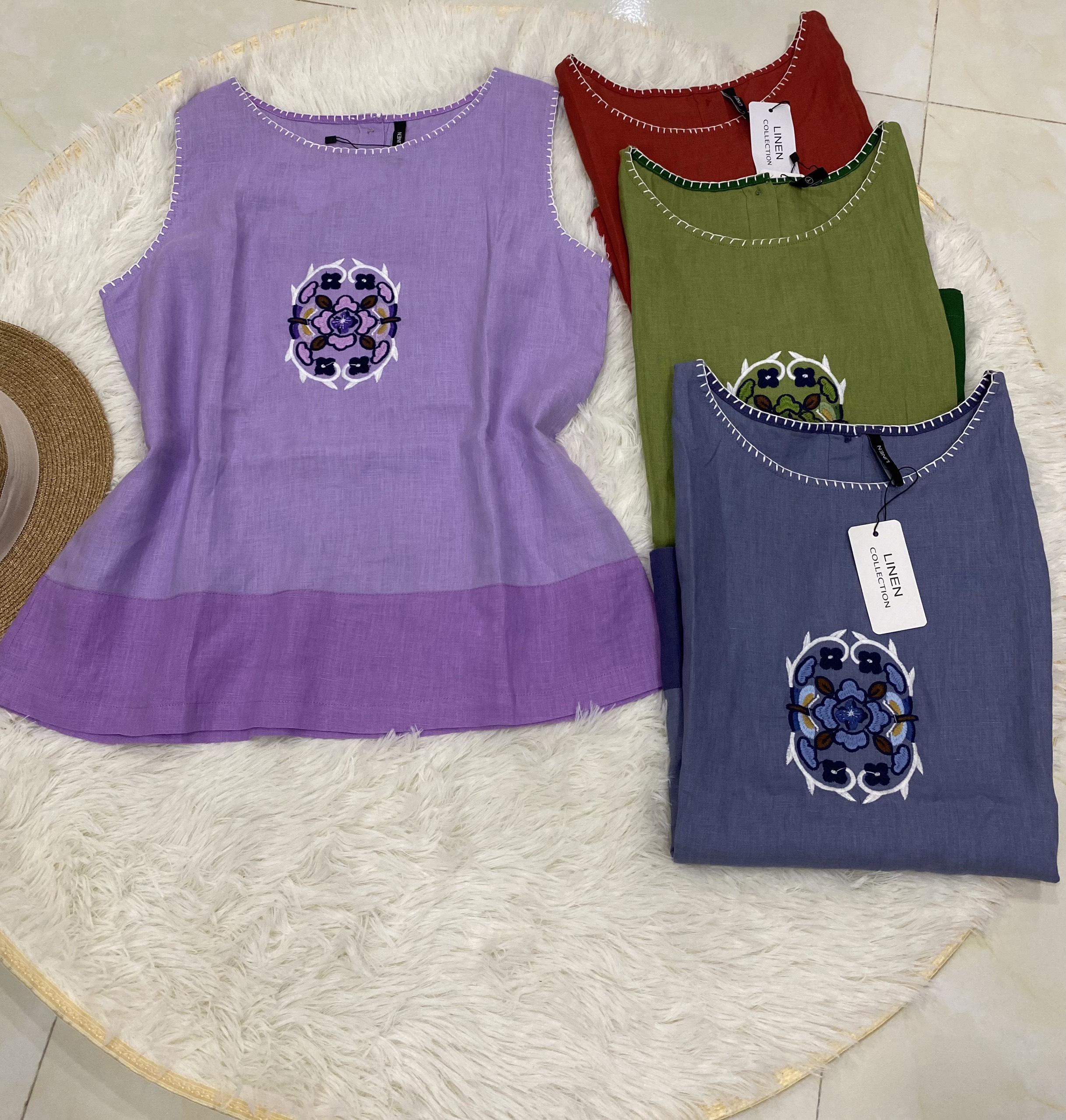 ÁO LINEN PHỐI MÀU THÊU HỌA TIẾT