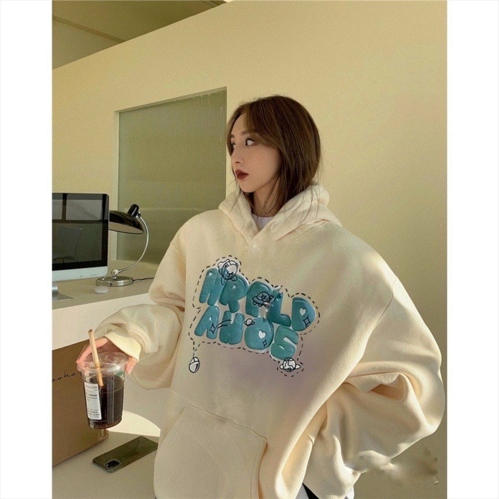 Áo khoác nam nữ Hoodie nỉ trơn Basic in chữ NỔI form rộng có mũ Ulzzang giá rẻ couple