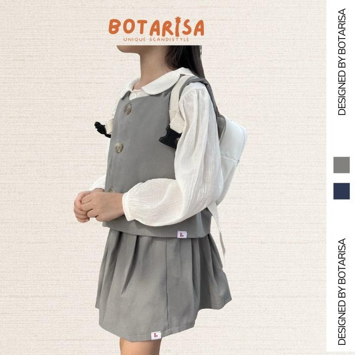 Bộ đồng phục đi học tay dài BOTARISA set 3 món gile, sơ mi, chân váy phong cách Hàn Quốc cho bé gái 10-30kg