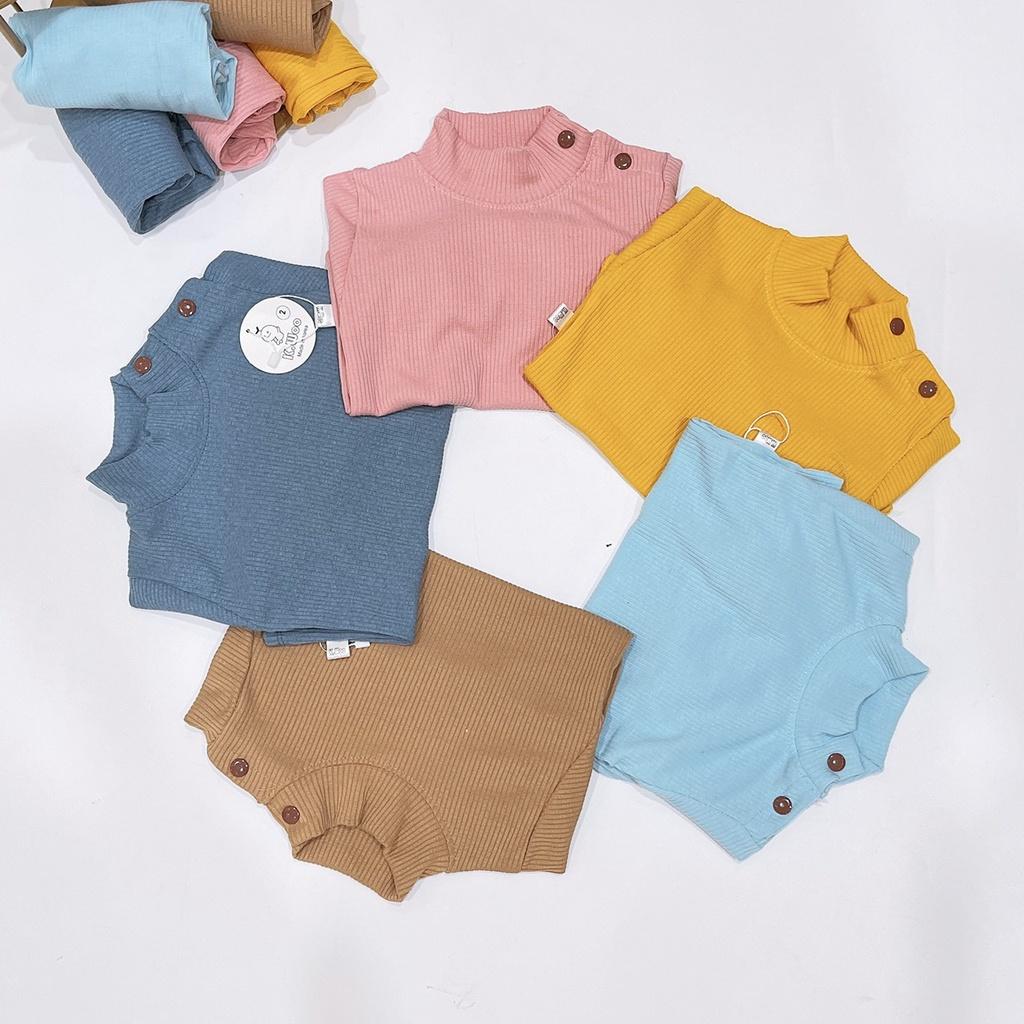 Bộ dài tay thu đông cao cấp K.Woo cho bé trai bé gái sơ sinh 6-16kg, cổ 3cm vải len tăm cao cấp giãn 4 chiều - BO42