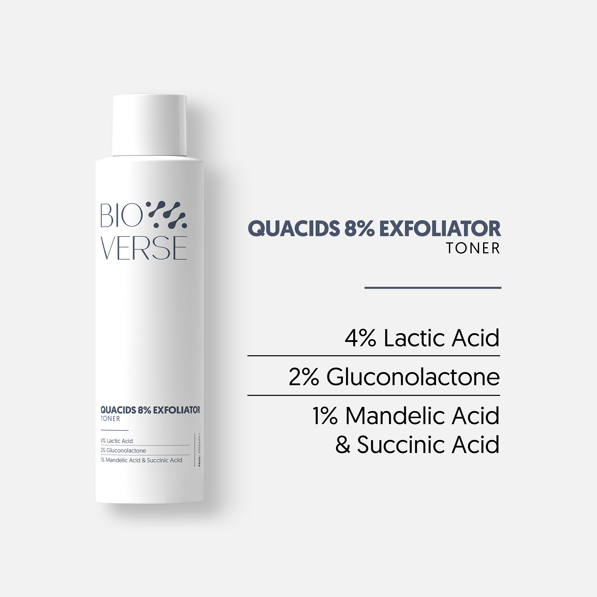 Toner Bioverse tẩy da chết và hỗ trợ giảm bít tắc Quacids 8% Exfoliator 150ml