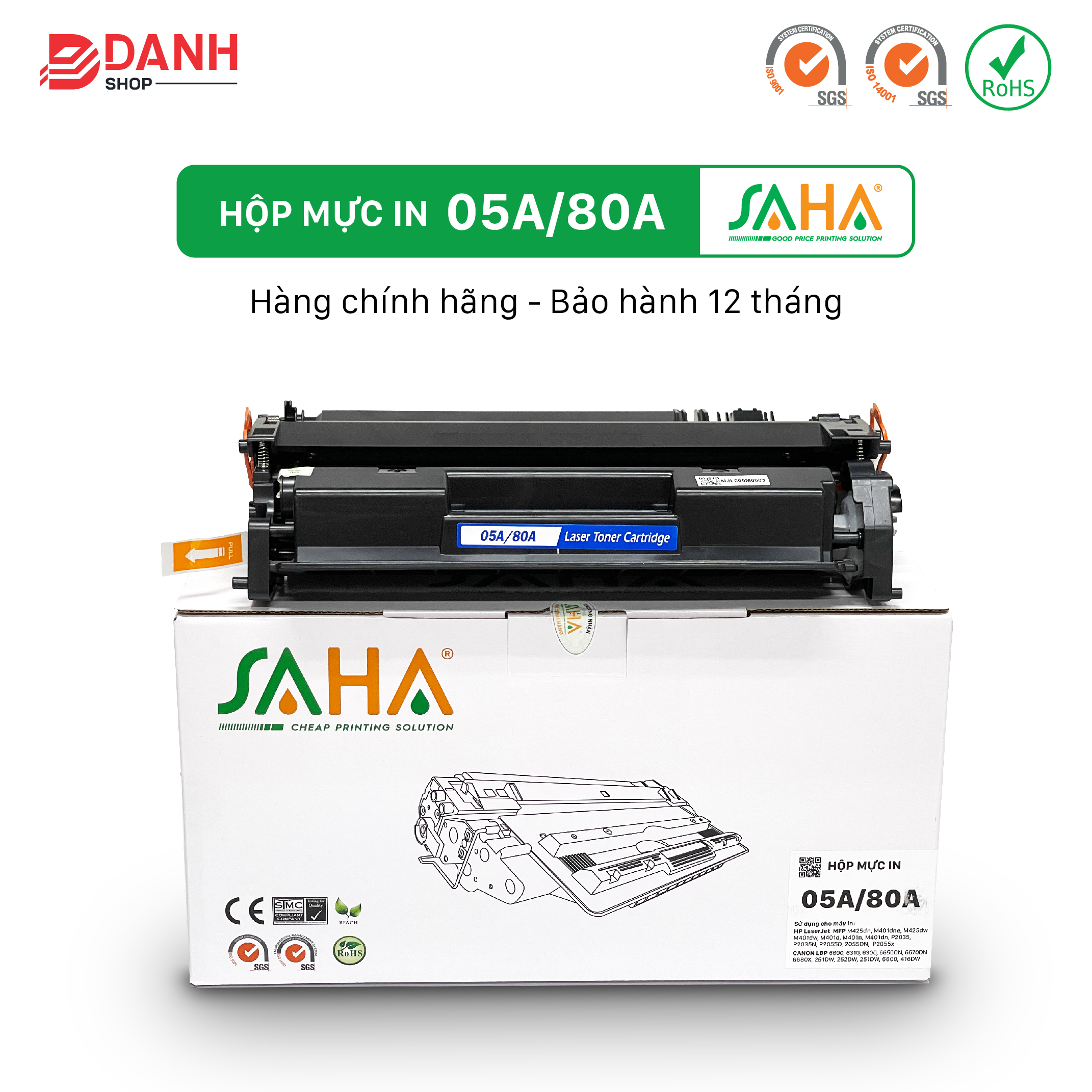 Hộp mực in SAHA 05A/80A cho máy in HP, Canon - Hàng chính hãng