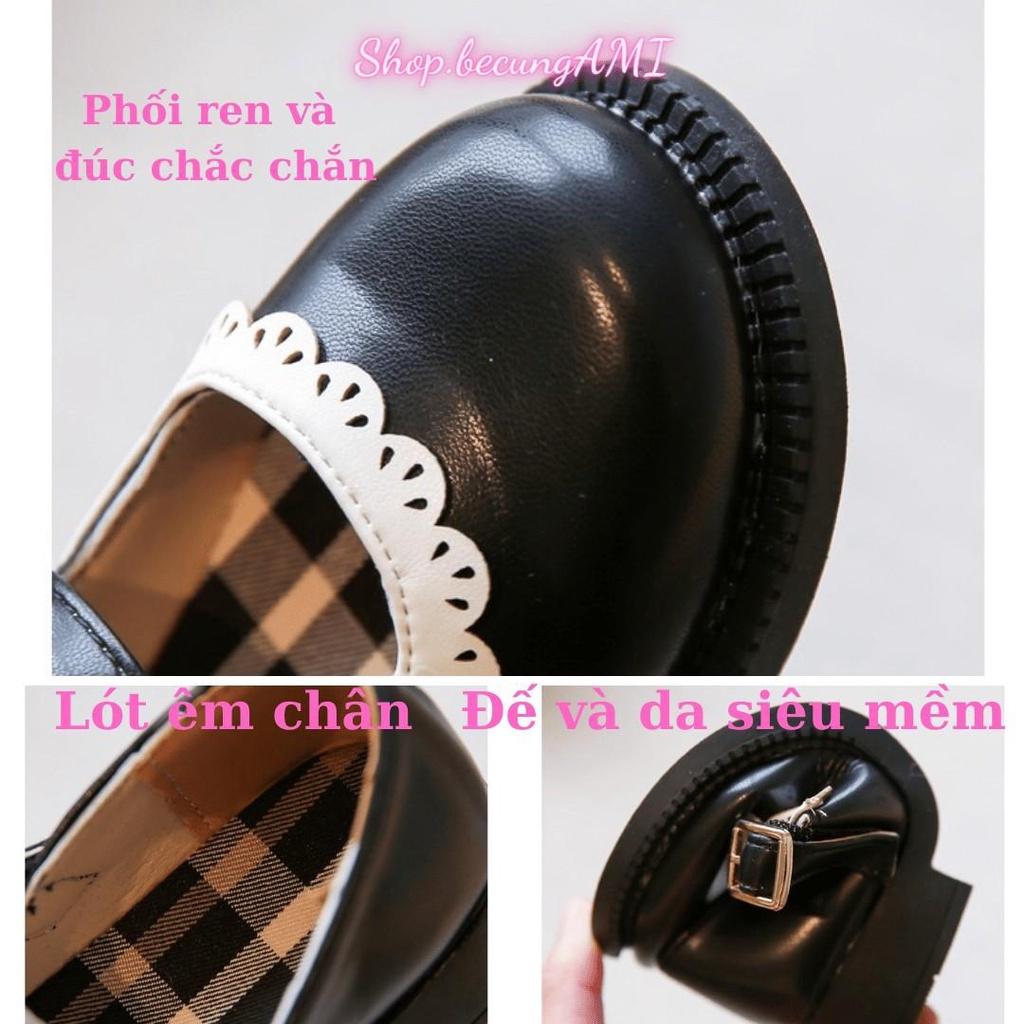 Giày búp bê bé gái Lolita phong cách tiểu thư Hàn Quốc màu Đen Trắng size 22-36 - Giầy trẻ em gái dễ thương