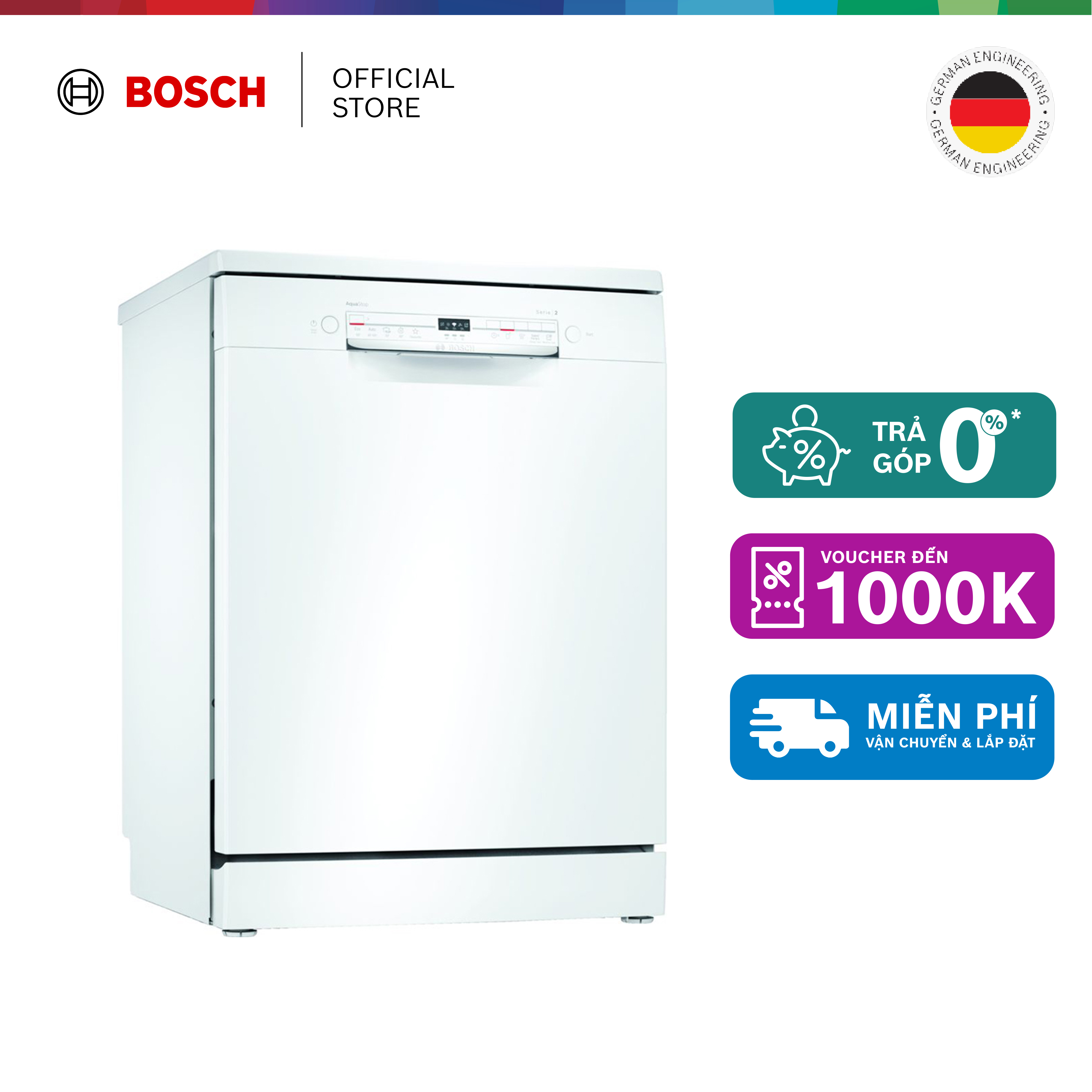 Máy Rửa Chén Bát Độc Lập 12 bộ Bosch SMS2ITW04E - Series 2 (60cm) - Hàng chính hãng