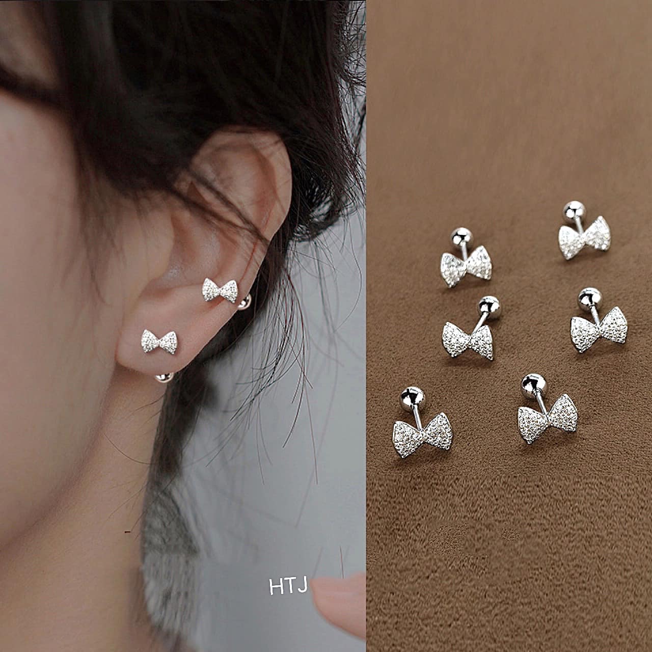 Bông tai bạc nụ nơ chốt ren chất liệu bằng bạc s925 MS046