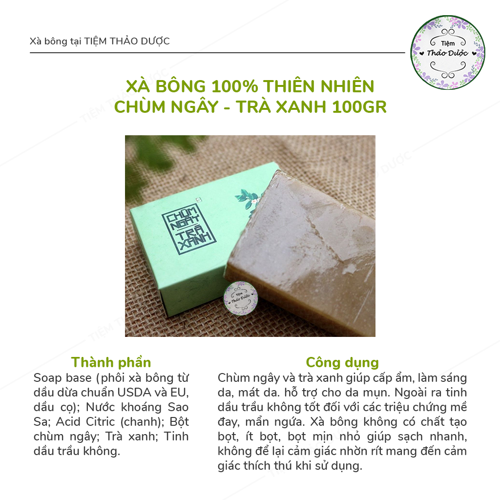 Xà Phòng Sinh Dược- Xà Bông Chùm ngây Trà xanh - Ngừa mụn VNL