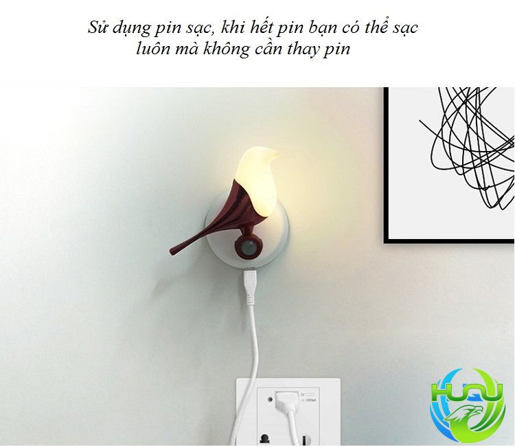 Đèn Ngủ Cảm Ứng Treo Tường  Hình Chú Chim HUQU Sử  Dụng  Pin Sạc -Hàng Chính  Hãng