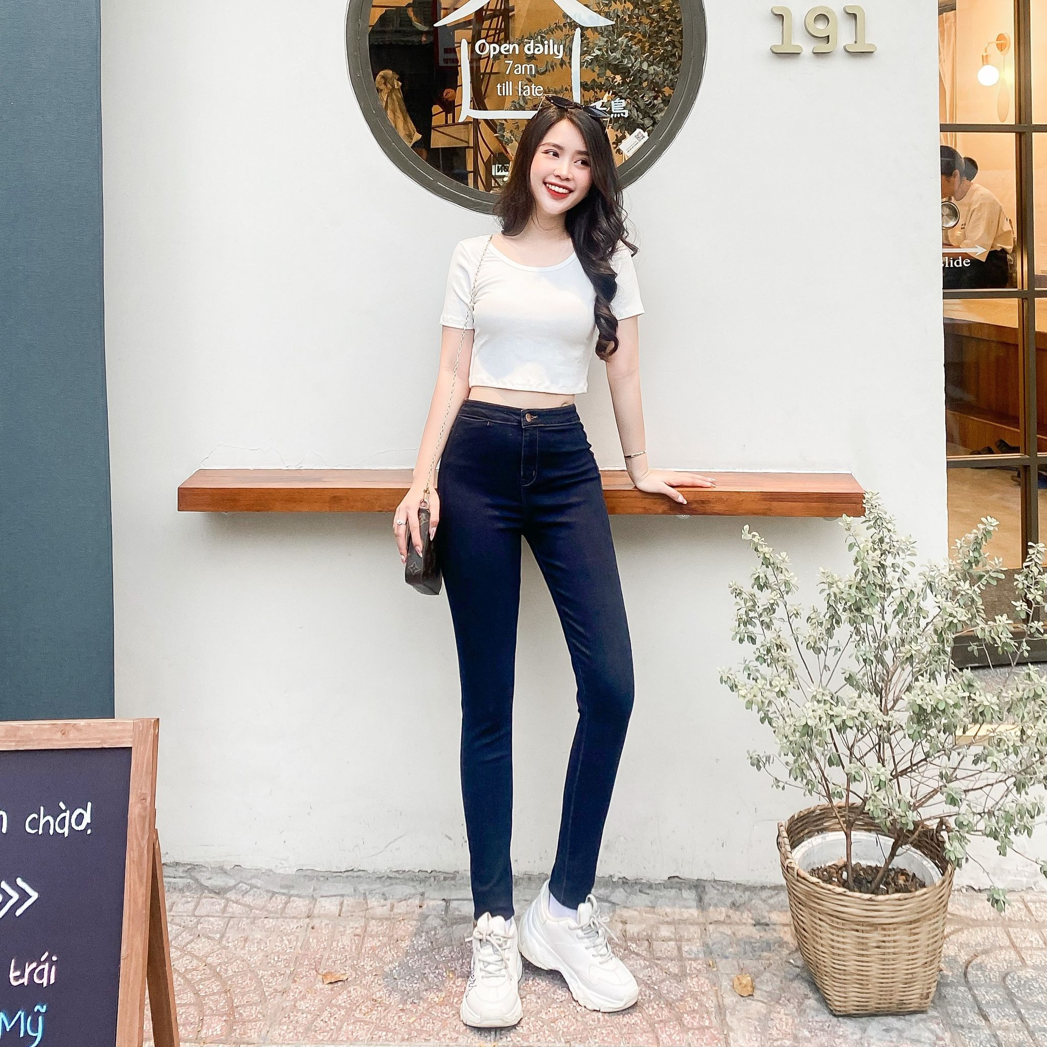 QUẦN JEANS SKINNY DÀI TÚI MỔ JEA96 XANH ĐẬM