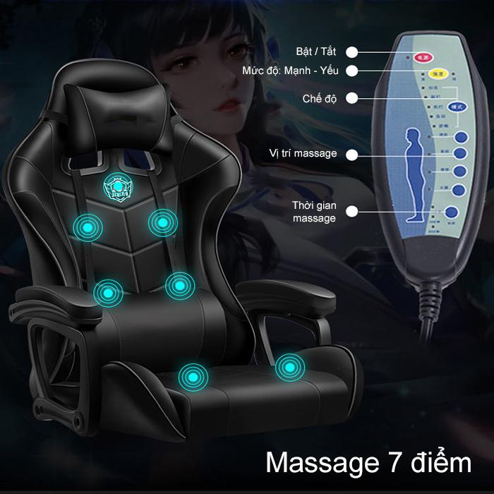 GHẾ GAMING HC813 GHẾ CHƠI GAME PHIÊN BẢN SIÊU CẤP CÓ ĐÈN LED QUANH GHẾ ĐỆM 2 LỚP BỌC DA PU TÍCH HỢP MASSAGE 7 ĐIỂM KÈM CẶP LOA KÉP BLUETOOTH CHÂN XOAY ĐIỀU CHỈNH CAO THẤP NGẢ 135 ĐỘ CÓ ĐỂ CHÂN HÀNG NHẬP NGUYÊN KIỆN (115 x 64 x 53CM)