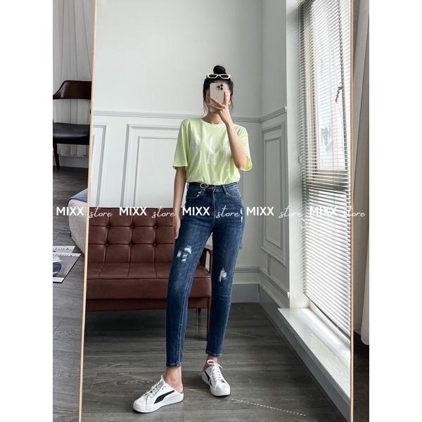 Quần Jean Nữ Skinny Rách xước Mango chất dày dặn co giãn thoải mái phom 9 tấc tôn dáng