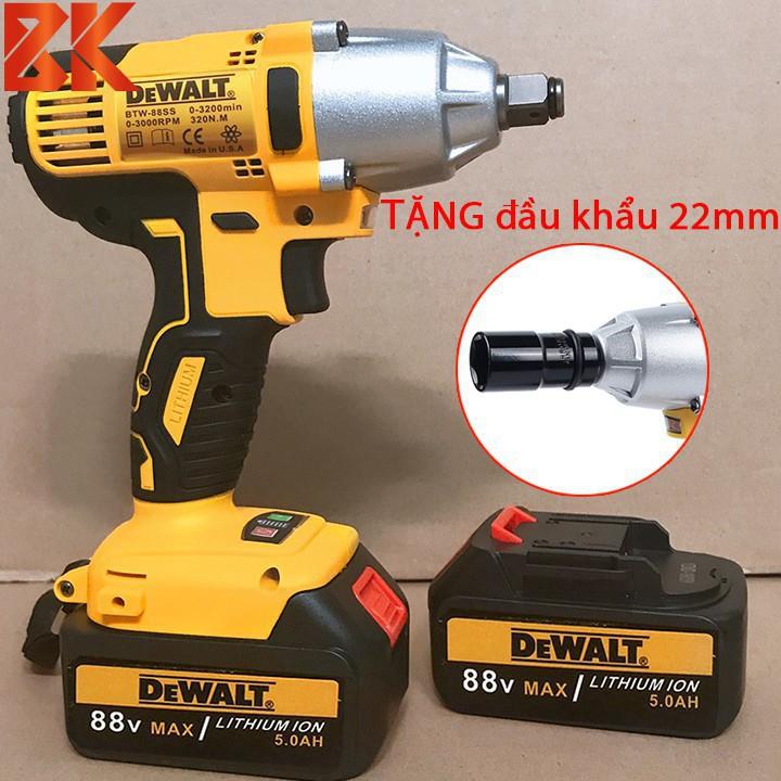 Máy Siết Bulong dùng Pin Dewalt 88v 100% Đồng, TẶNG 1 KHẨU 22mm, Máy Khoan Pin - Máy Siết Bu lông Pin 10 cell