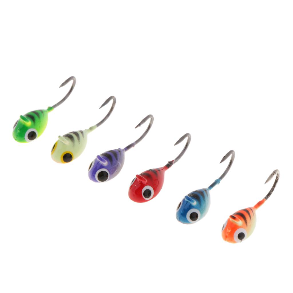 6pcs Winter Ice Artificial Fishing Lures Lead Head Crank Fishing Hook Baits