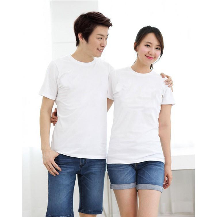 Áo thun, áo phông đôi nam nữ trắng trơn size L